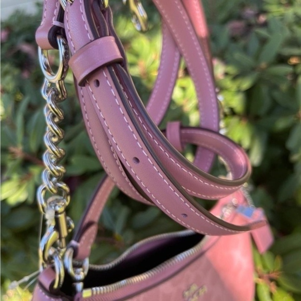 COACH Pink Signature Small Shoulder Bag with Mixed-Metal Chain - Picture 4 of 6